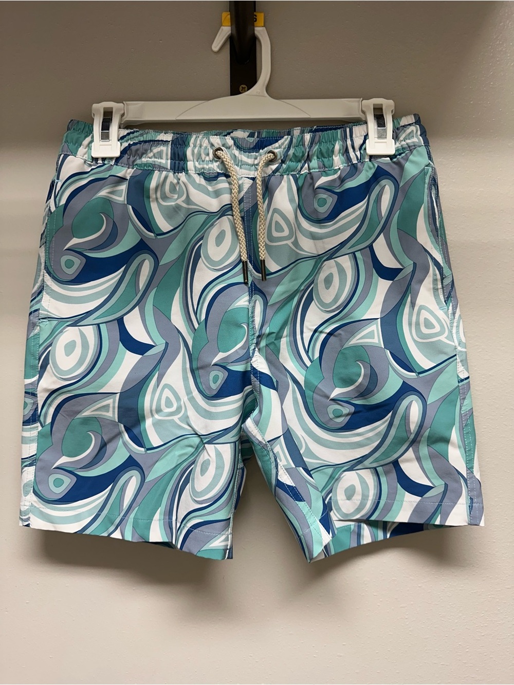 Fair Harbor Men's Swirl Print Swim Trunks - Teal, Blue, White